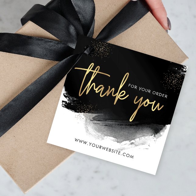Black & Gold Modern Logo Business Vielen Dank Geschenkanhänger (Add a touch of glam to your packages with this black and gold business thank you hang tag design)
