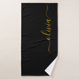 Black Gold Modern Script Girl Monogramme Nom