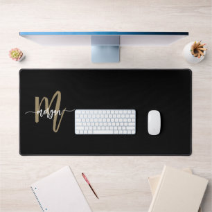 Black Gold Modern Script Girl Monogramme Nom