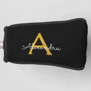Black Gold Modern Script Girls Monogram Name Golf Headcover