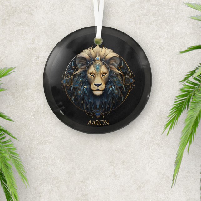 Black Gold Modern Script Löwe Star Sign Leo Ornament Aus Glas (Von Creator hochgeladen)