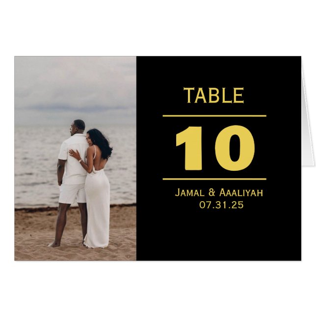 Black & Gold Modern Wedding Table Number Card (Devant Horizontal)