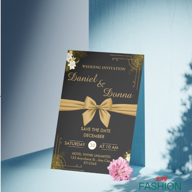 Black & Gold Moderne Elegante Hochzeitsstimmung Save The Date (Von Creator hochgeladen)