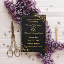 Black Gold Moderne Hochzeitseinladung