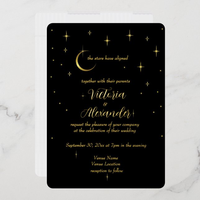 Black Gold Moderne Minimal Celestial Folieneinladung (Briefumschlag)