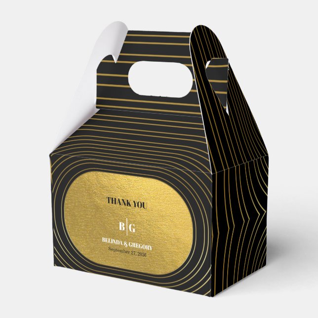 Black & Gold Moderne Minimalistisch Arch Wedding Geschenkschachtel (Vorderseite)