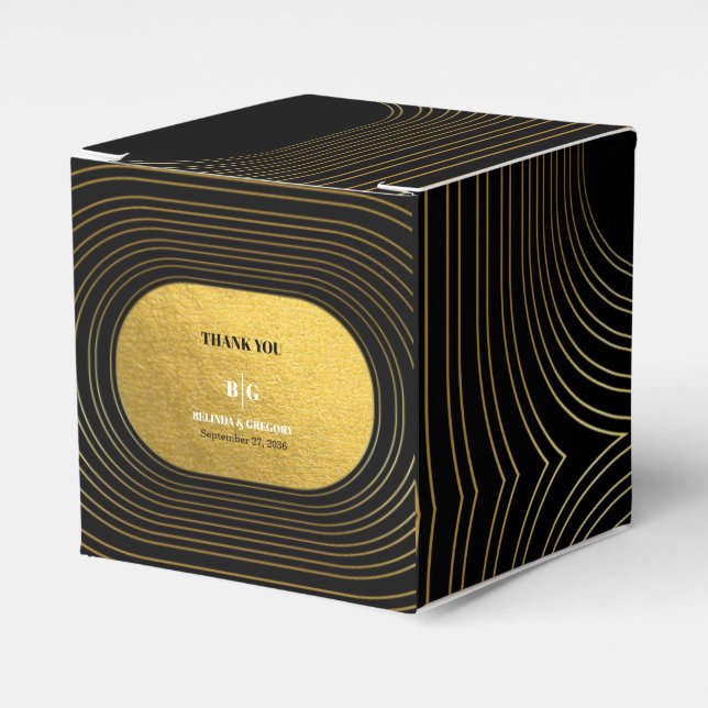Black & Gold Moderne Minimalistisch Arch Wedding Geschenkschachtel (Vorderseite)
