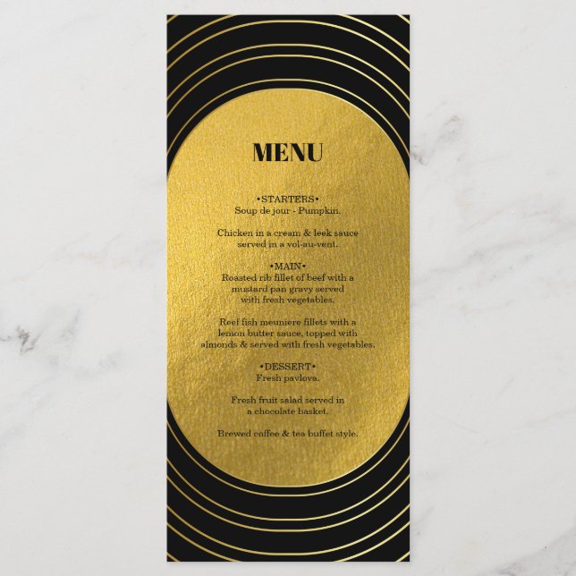 Black & Gold Moderne Minimalistisch Arch Wedding Menükarte (Vorderseite)
