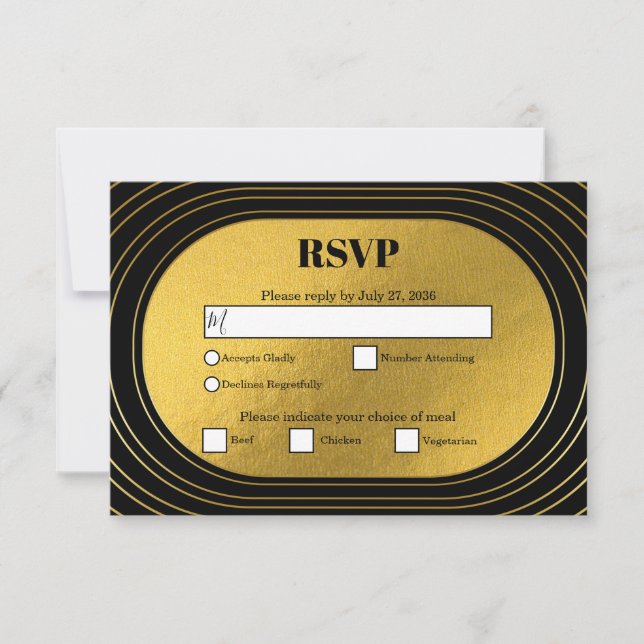 Black & Gold Moderne Minimalistisch Arch Wedding RSVP Karte (Vorderseite)
