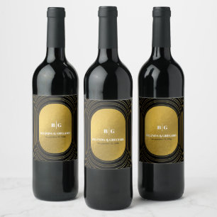 Black & Gold Moderne Minimalistisch Arch Wedding Weinetikett