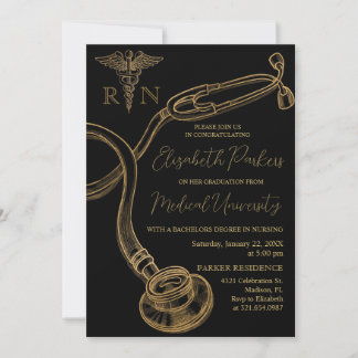 Black Gold Moderne Nursing School Graduation Party Einladung