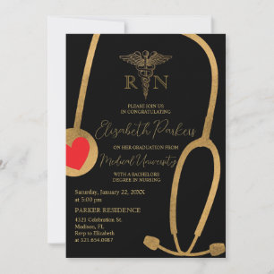 Black Gold Moderne Nursing School Graduation Party Einladung
