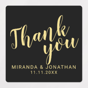 Black & Gold Moderne Script Gastgeschenk Hochzeit  Etiketten