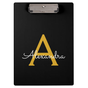 Black Gold Moderner Schriftzug Girly Monogramm Nam Klemmbrett