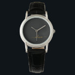 Black Gold Modernes Script Giron Monogram Name Armbanduhr<br><div class="desc">Schwarz und Gold einfache Script Monogram Name Watch. Dies macht den perfekten Abschluss,  Geburtstag,  Hochzeit,  Brautparty,  Jubiläum,  Babydusche oder Junggeselinnen-Abschied Geschenk für jemanden,  die Lieben glamourösen Luxus und schicke Stile.</div>