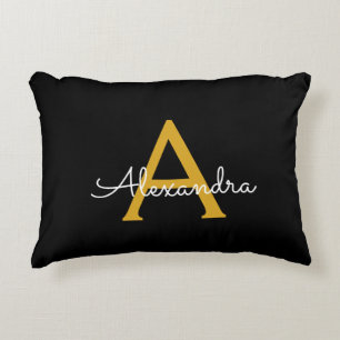 Black Gold Modernes Script Giron Monogram Name Dekokissen