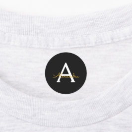 Black Gold Modernes Script Giron Monogram Name Etiketten