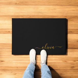 Black Gold Modernes Script Giron Monogram Name Fußmatte