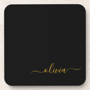 Black Gold Modernes Script Giron Monogram Name Getränkeuntersetzer