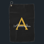 Black Gold Modernes Script Giron Monogram Name Golfhandtuch<br><div class="desc">Goldenes Mongram,  Goldener Name Golf Handtuch. Das macht den perfekten 16 Geburtstag,  Hochzeit,  Brautparty,  Jubiläum,  Babydusche oder Junggeselinnen-Abschied Geschenk für jemanden,  der Lieben glamourösen Luxus und schicke Stile.</div>