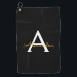 Black Gold Modernes Script Giron Monogram Name Golfhandtuch<br><div class="desc">Goldenes Mongram,  Goldener Name Golf Handtuch. Das macht den perfekten 16 Geburtstag,  Hochzeit,  Brautparty,  Jubiläum,  Babydusche oder Junggeselinnen-Abschied Geschenk für jemanden,  der Lieben glamourösen Luxus und schicke Stile.</div>