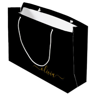 Black Gold Modernes Script Giron Monogram Name Große Geschenktüte