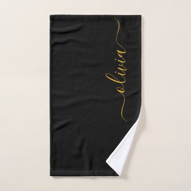 Black Gold Modernes Script Giron Monogram Name Handtuch (Handtuch)