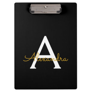 Black Gold Modernes Script Giron Monogram Name Klemmbrett