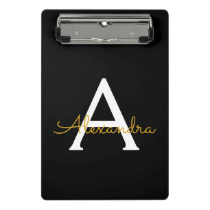Black Gold Modernes Script Giron Monogram Name Mini Klemmbrett