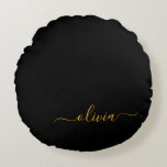 Black Gold Modernes Script Giron Monogram Name Rundes Kissen<br><div class="desc">Schwarz und Gold einfache Script Monogram Name Pouf Kissen. Das Kissen macht den perfekten 16 Geburtstag,  Hochzeit,  Brautparty,  Babydusche oder Junggeselinnen-Abschied Geschenk für jemanden,  der sein Zimmer in Rose Gold dekoriert.</div>