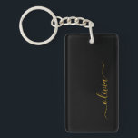 Black Gold Modernes Script Giron Monogram Name Schlüsselanhänger<br><div class="desc">Schlüsselanhänger für einfache,  schwarze und goldene Skripte. Das macht den perfekten 16 Geburtstag,  Hochzeit,  Brautparty,  Jubiläum,  Babydusche oder Junggeselinnen-Abschied Geschenk für jemanden,  der Lieben glamourösen Luxus und schicke Stile.</div>