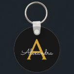 Black Gold Modernes Script Giron Monogram Name Schlüsselanhänger<br><div class="desc">Einfache Monogram Name Keychains (Key Chain) für Schwarz und Gold. Das macht den perfekten 16 Geburtstag,  Hochzeit,  Brautparty,  Jubiläum,  Babydusche oder Junggeselinnen-Abschied Geschenk für jemanden,  der Lieben glamourösen Luxus und schicke Stile.</div>