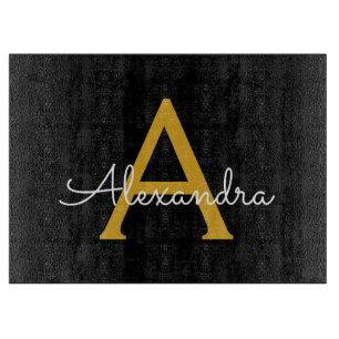 Black Gold Modernes Script Giron Monogram Name Schneidebrett
