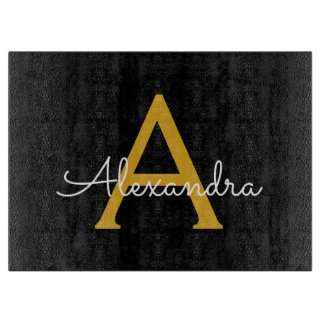 Black Gold Modernes Script Giron Monogram Name Schneidebrett