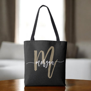 Black Gold Modernes Script Giron Monogram Name Tasche