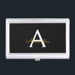 Black Gold Modernes Script Giron Monogram Name Visitenkarten Dose<br><div class="desc">Black and Gold Simple Script Monogram Name Business Card Holder. Das macht den perfekten 16 Geburtstag,  Hochzeit,  Brautparty,  Jubiläum,  Babydusche oder Junggeselinnen-Abschied Geschenk für jemanden,  der Lieben glamourösen Luxus und schicke Stile.</div>