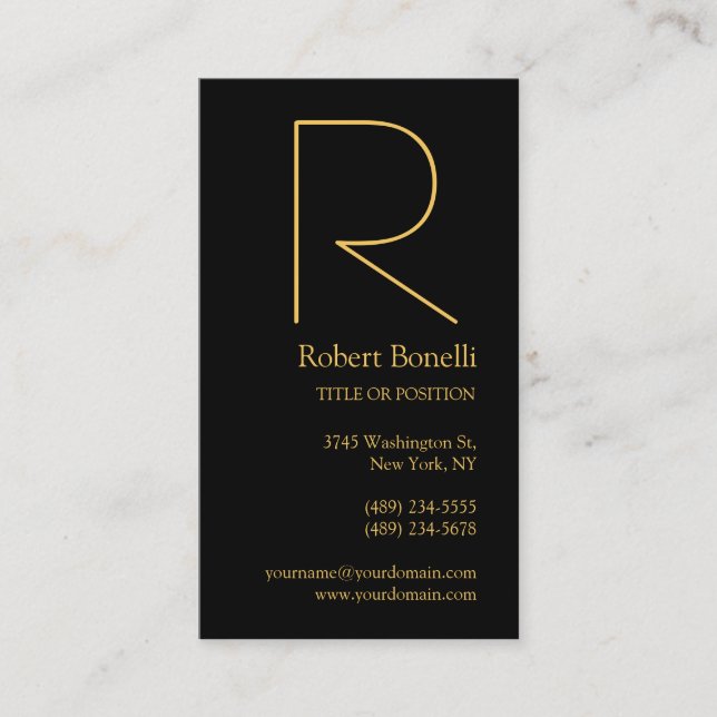 Black Gold Monogram Business Card Visitenkarte (Vorderseite)