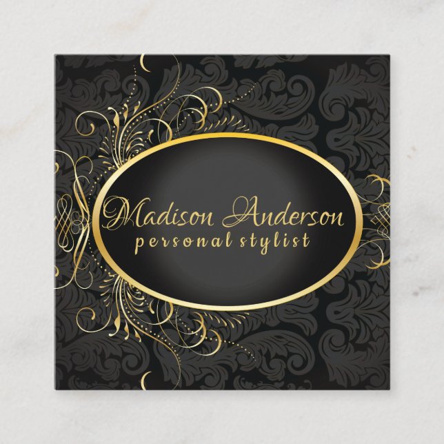 Black gold Monogram Classy Royal Style Card Quadratische Visitenkarte (Vorderseite)