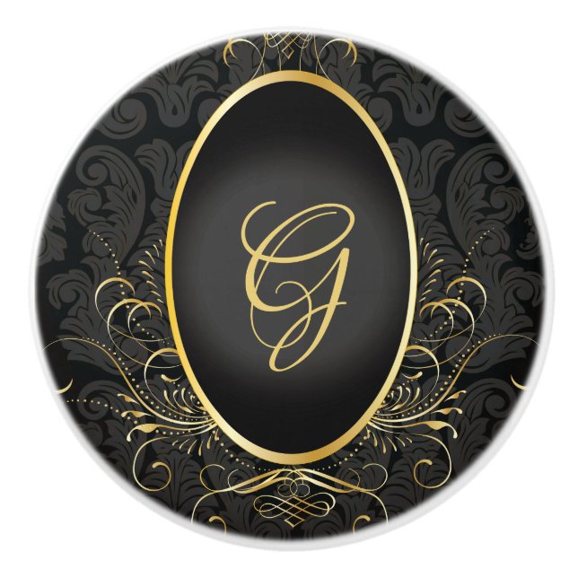 Black gold Monogram Classy Royal Style Knob Keramikknauf (Vorderseite)