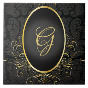 Black gold Monogram Classy Royal Style Tile Fliese