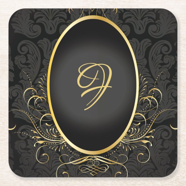 Black gold Monogram Classy Royal Style Untersetzer (Vorderseite)