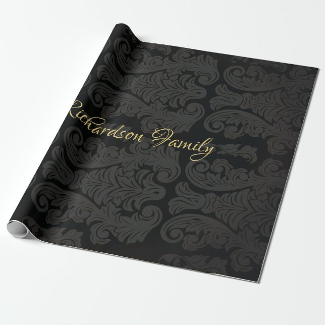 Black gold Monogram Classy Royal Style Wrapping Geschenkpapier (Ungerollt)