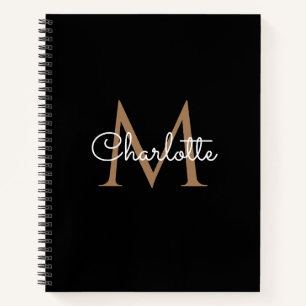 Black Gold Monogram Elegant Girly Script Notebook Notizbuch