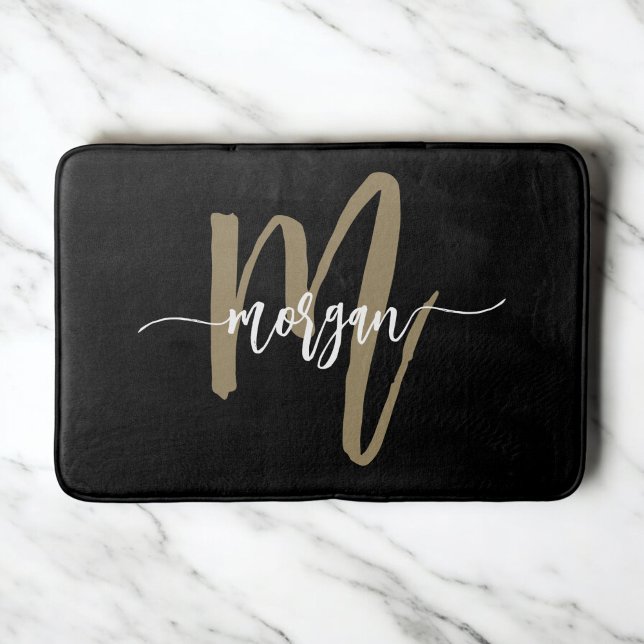 Black Gold Monogram Elegant Moderne Badematte (Von Creator hochgeladen)