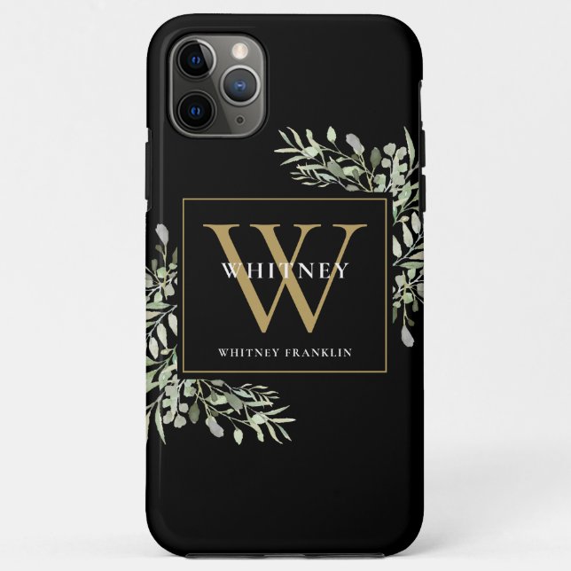 Black Gold Monogram Elegant Moderne Grüne Case-Mate iPhone Hülle (Rückseite)