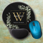 Black Gold Monogram Elegant Moderne Grüne Gel Mousepad<br><div class="desc">Elegantes Aquarell-Grün verlasse ein Monogramm-Namenspad mit einem Monogramm-Initial auf einem schicken schwarzen Hintergrund. Entwickelt von Thisisnotme©</div>