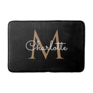 Black Gold Monogram Elegante Girly Script Bath Mat Badematte