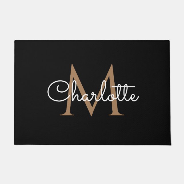 Black Gold Monogram Elegante Girly Script Fußmatte (Vorderseite)