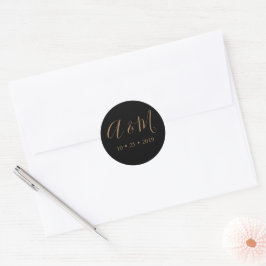Black Gold Monogram Elegante Wedding Runder Aufkleber