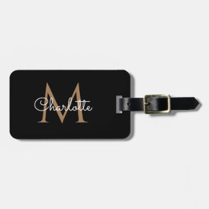 Black Gold Monogram Elegantes Mädchen-Schriftbild Gepäckanhänger